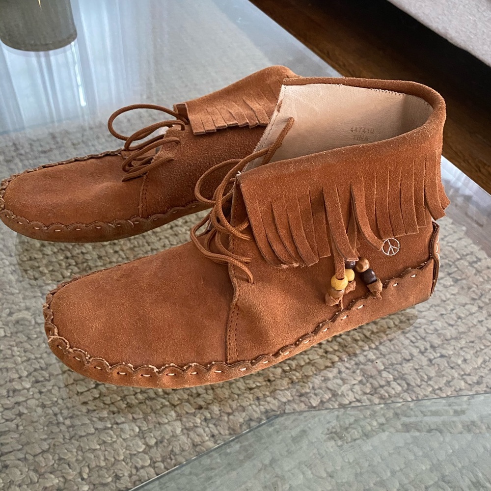 Authentic leather boho fringed moccasins